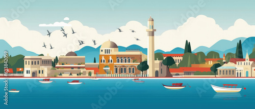 Turkey Landmarks Skyline Silhouette Style, Colorful, Cityscape, Travel and Tourist Attraction - Generative AI © jovannig