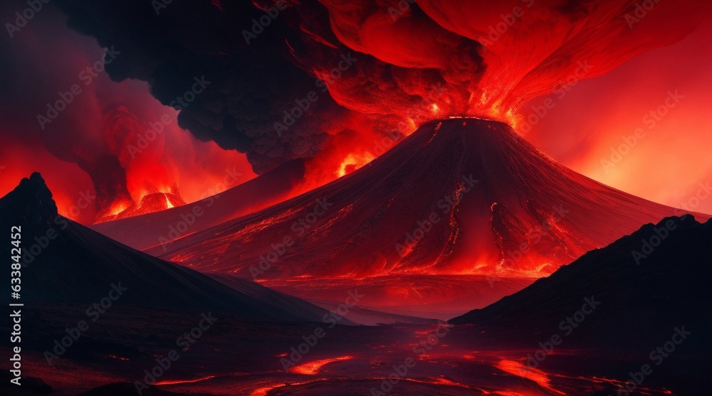 A Fiery Landscape Engulfed by Volcanic Fury 
