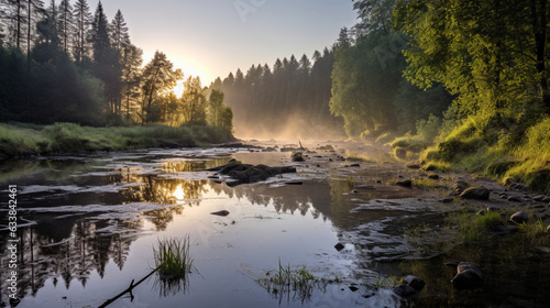 Morning on the river in the forest