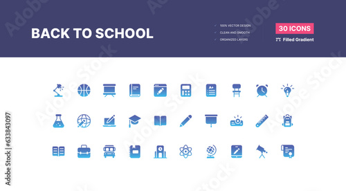 30 Back to School Icons Pack - Filled Gradient