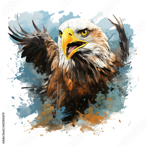  An action-packed Amerikan Eagle T-Shirt Design portraying an eagle diving through a waterfall, surrounded by crashing water and mist, Generative Ai © moondesigner