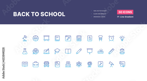 30 Back to School Icons Pack - Line Gradient