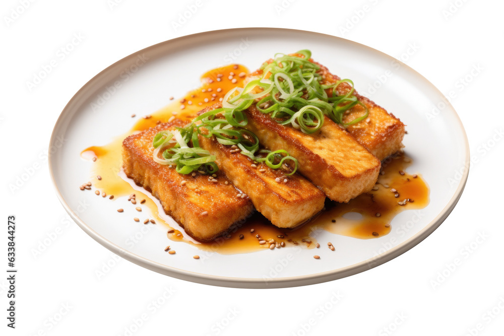 Plate of Crispy Tofu Isolated on a Transparent Background