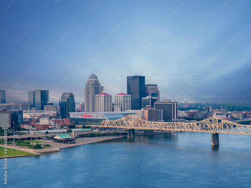 Aerial View Of The City Of Louisville, Kentucky On The Ohio River