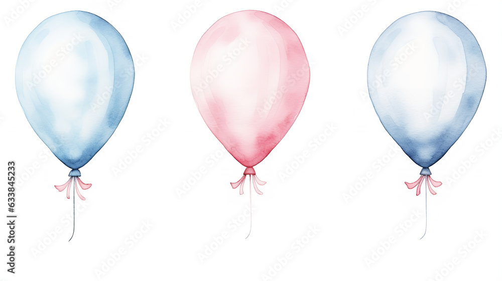 Air Balloons. Hand drawn Watercolor illustration with light blue and pink round Ballons. Air Balloons. Hand drawn Watercolor illustration with light blue and pink round Ballons.