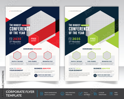 Conference flyer and invitation flyer template design. Annual corporate business conference workshop. With nice Geometric shape