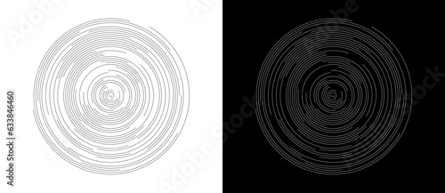 Abstract background with circles. Art lines graphic design. Black shape on a white background and the same white shape on the black side.