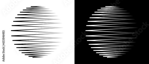 Art lines circle as icon or logo. Globe planet concept. Black shape on a white background and the same white shape on the black side.