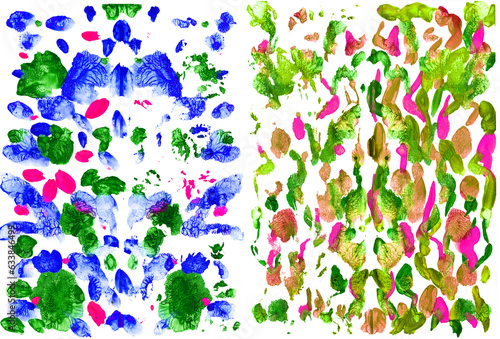 Abstract flowers and leaves painted in gouache on a white background. Gouache texture. Illustration.