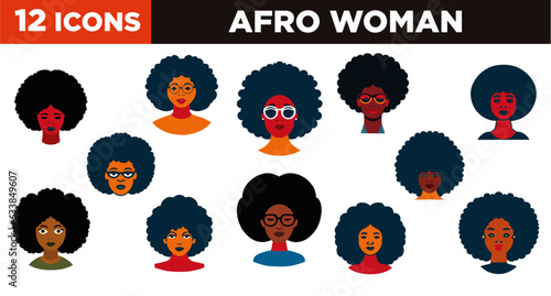 set of icons of afro woman