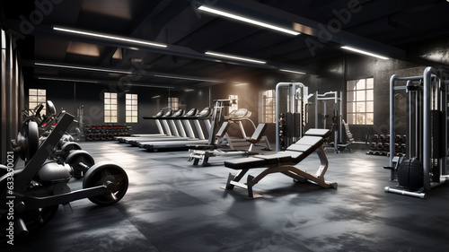 Fitness club weight training equipment gym modern interior