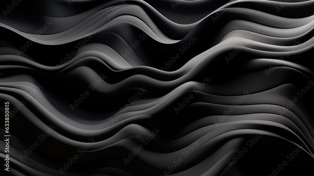 black abstract wavy background with wavy waves texture in computer generated digital art.