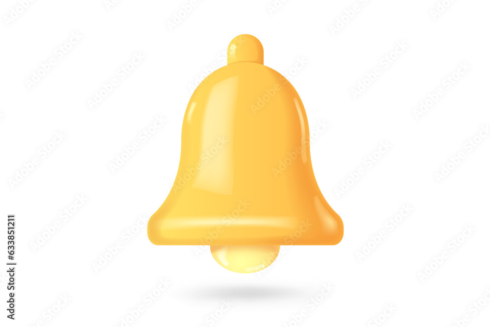 3d notification bell icon. 3d render yellow ringing bell with new notification for social media reminder. Realistic vector icon 3d notification bell icon. 3d render yellow ringing bell with new notification for social media reminder. Realistic vector icon