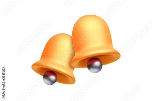 3d notification bell icon. 3d render yellow ringing bell with new notification for social media reminder. Realistic vector icon