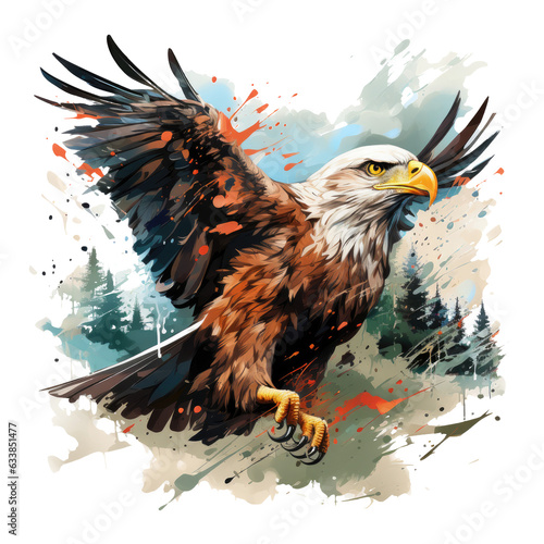 A fantastical Amerikan Eagle T-Shirt Design set in a realm of magic, with the eagle as a mythical guardian of enchanted forests, Generative Ai