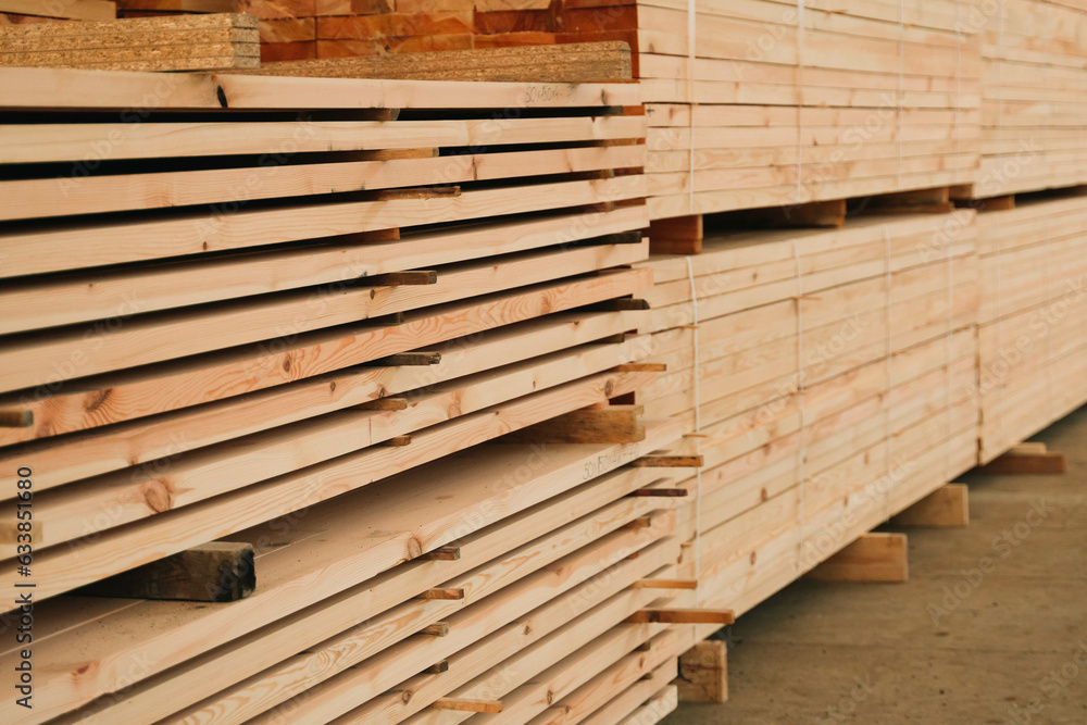 Wooden boards in a warehouse of building materials