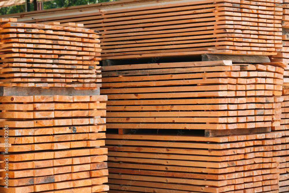 Raw wood drying in the lumber warehouse Raw wood drying in the lumber warehouse