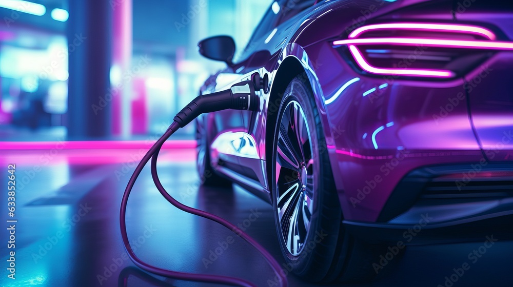 Luxury car electric car is charging. Close-up Generative AI