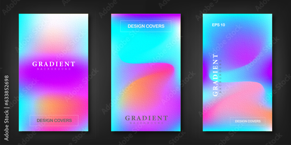 Set of covers design templates with vibrant gradient background. Trendy modern design. Applicable for placards, banners, flyers, presentations, covers and reports. Vector illustration. Set of covers design templates with vibrant gradient background. Trendy modern design. Applicable for placards, banners, flyers, presentations, covers and reports. Vector illustration.