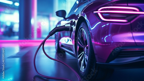 Luxury car electric car is charging. Close-up Generative AI