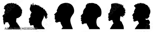 Silhouettes of African American men. Profile with various hairstyles. profile with various hairstyles