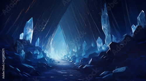 Mysterious blue crystal cave, stimulating adventure concept Generative AI
