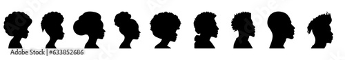 Silhouettes of African American men and women. Profile silhouettes. Vector illustration isolated on white background