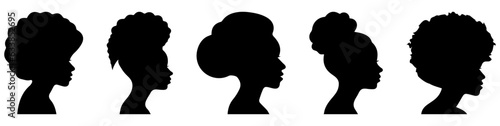 Silhouettes of African American women. Profile with various hairstyles