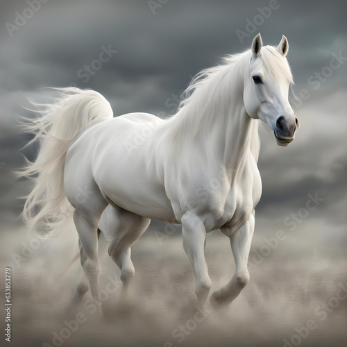 sports white horse ready to run
