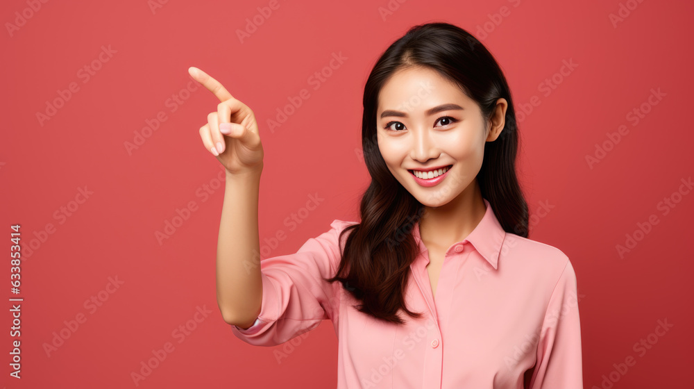 Young woman wearing casual clothes pointing with hand and finger to the side looking at the camera. Young woman wearing casual clothes pointing with hand and finger to the side looking at the camera.