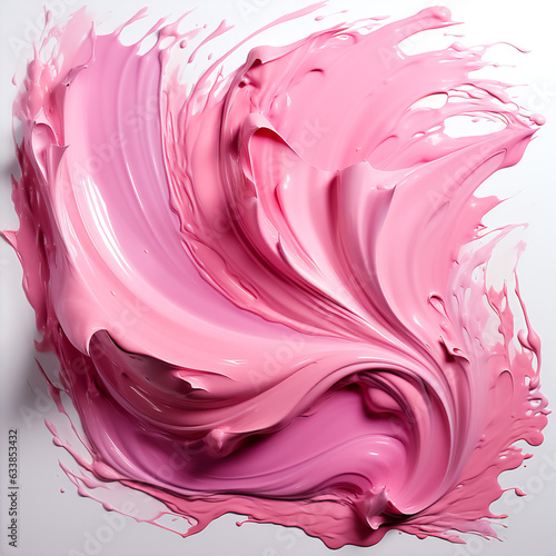 Isolated image of a pink color oil paint stroke on a white background close-up.Generative AI illustration