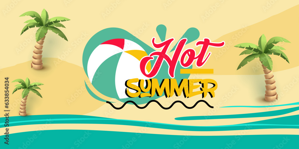 Realistic Summer sale banner and poster design with tropical leaves background Vector. big and super sale summer background design.