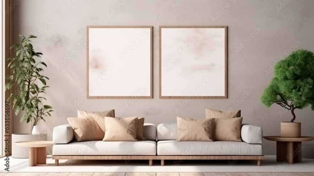 mock up poster frame in modern interior background, living room, scandinavian style