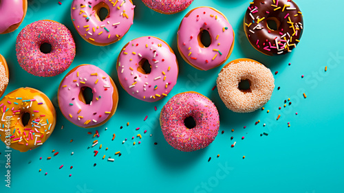 colorful donuts on a pink background.