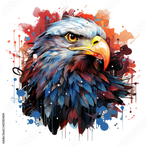 A futuristic Amerikan Eagle T-Shirt Design featuring the eagle as a high-tech drone, soaring above a bustling futuristic city with holographic billboards and advanced technology, Generative Ai