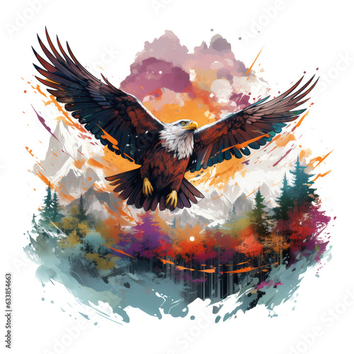 Wallpaper Mural  A whimsical Amerikan Eagle T-Shirt Design set in an imaginary world, with the eagle as a mythical guardian with shimmering wings, Generative Ai Torontodigital.ca