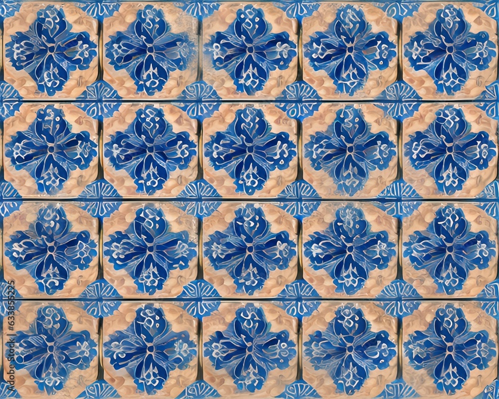 Decorative vintage antique blue tile illustration