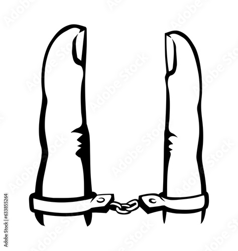 Trapped finger. Vector drawing. Relationship symbol