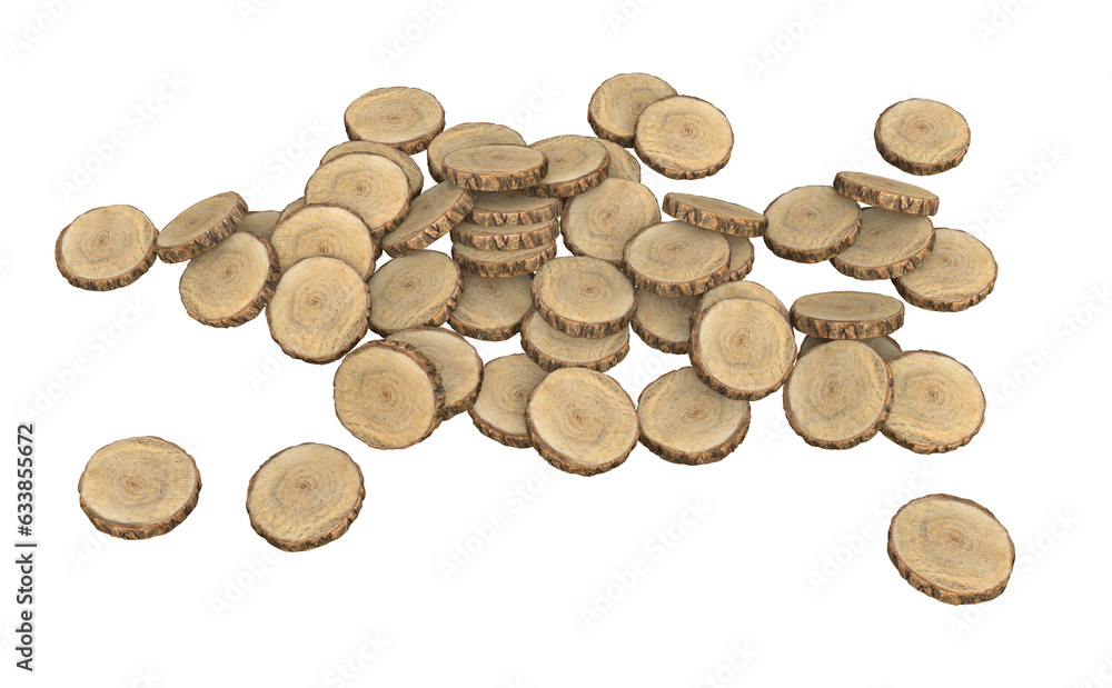 Bunch of Wooden Slices Rings with Bark 3D Illustration Bunch of Wooden Slices Rings with Bark 3D Illustration
