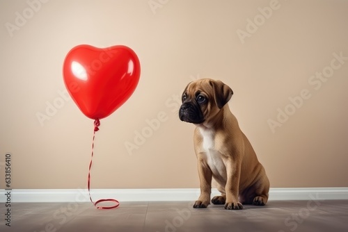 Cute puppy dog with love hearts. Valentines day concept