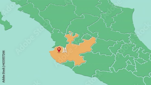 Mapa de México resaltando el estado de Jalisco