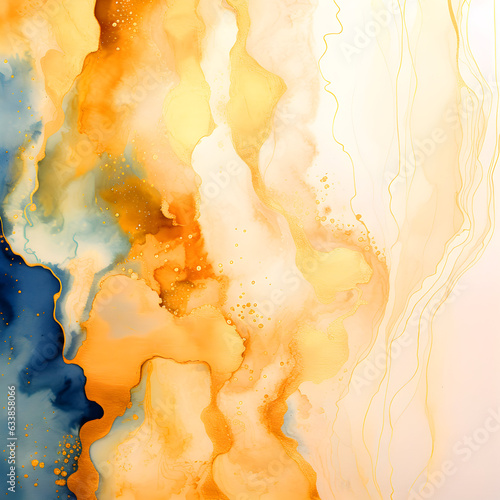 Autumn watercolor with background. Abstract yellow-green water dilutions of paint.
