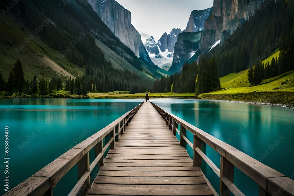 wooden bridge over lake