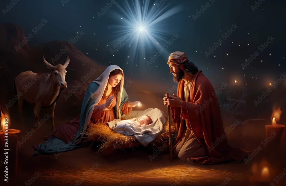 Krippendarstellung Weihnachten mit Maria, Josef und Christkind, Geburt ...