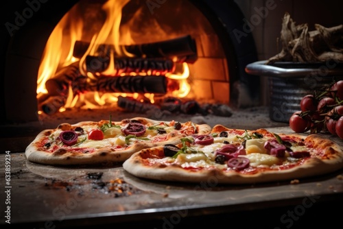 Burning oven pizza fills the kitchen with aroma.