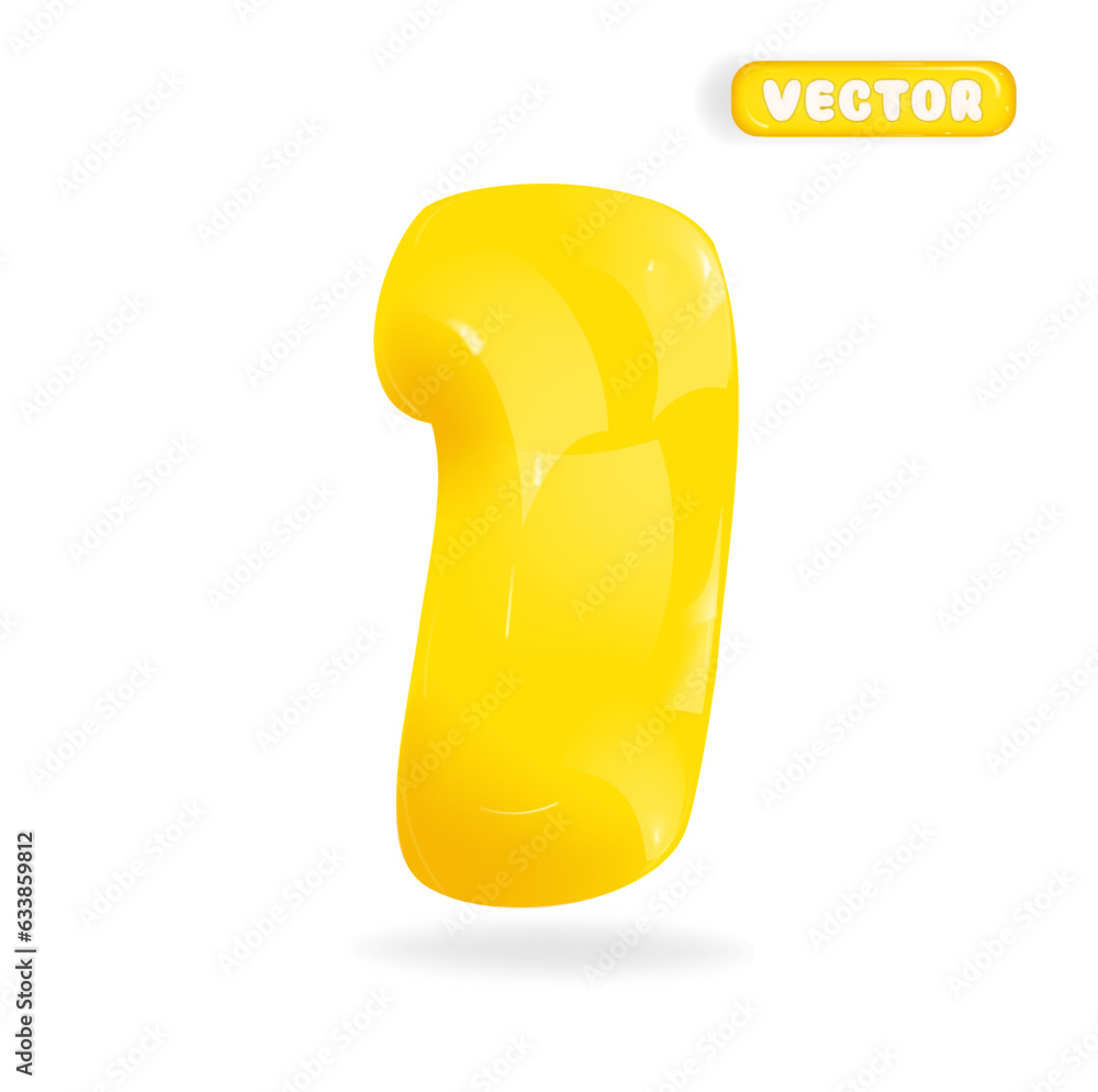 Yellow number one 1 in plastic inflated style 3d. Cartoon sign to congratulate on holiday, celebration, birthday, carnival, new year. EPS 10 3d vector. Yellow number one 1 in plastic inflated style 3d. Cartoon sign to congratulate on holiday, celebration, birthday, carnival, new year. EPS 10 3d vector.