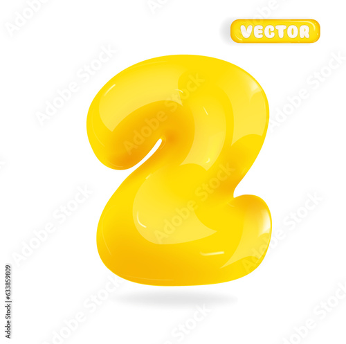 Number 2. Two Number sign red color. Realistic 3d design in cartoon balloon style. Isolated on white background. vector illustration