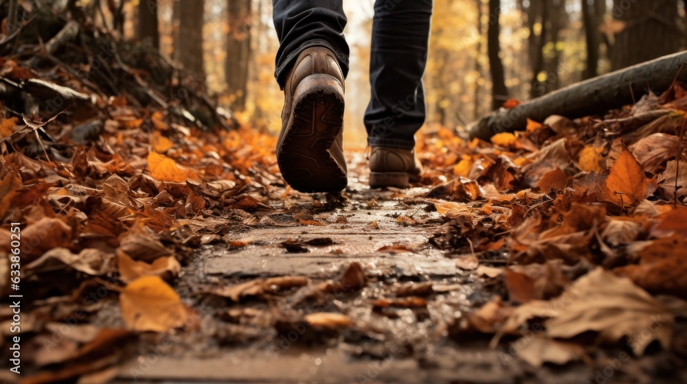 wandering feet on wet ground with fallen leaves in autumn wandering feet on wet ground with fallen leaves in autumn