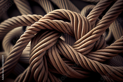thick rope is tied into a knot.