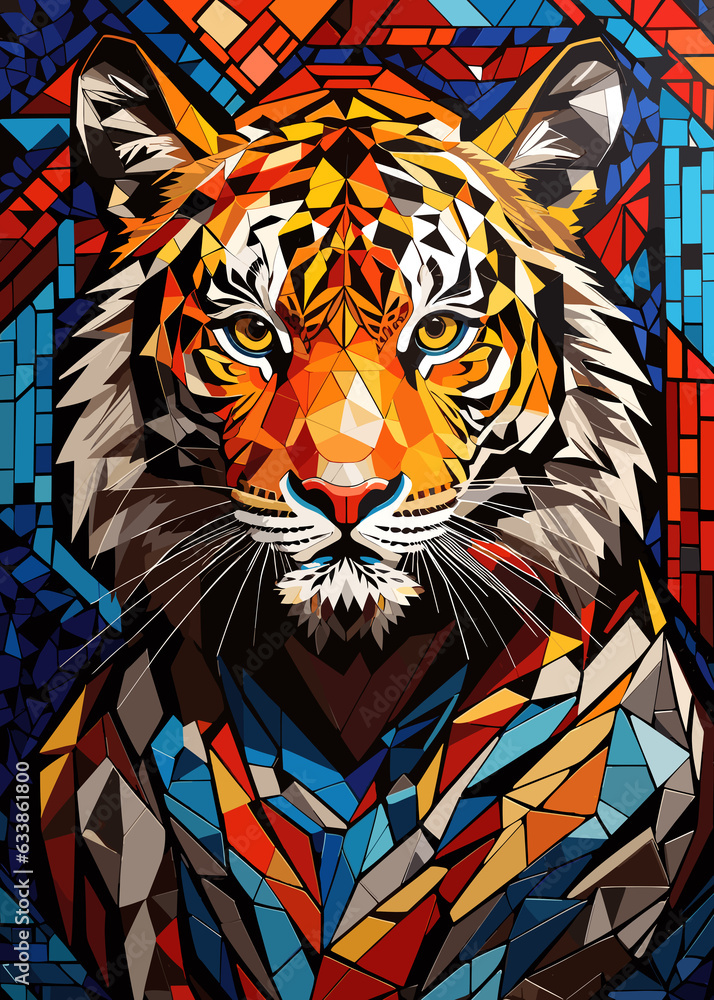 Colorful Tiger Mosaic Illustration (Generative AI)